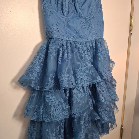 Alice And Olivia Periwinkle Blue Lace Ruffle Bustier Dress Size 4 - Picture 4 of 10